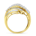 Load image into Gallery viewer, 10K Yellow Gold 1.0 Cttw Round & Baguette Cut Diamond 64 Stone Bypass Style Channel Set Modern Statement Ring - Size 6
