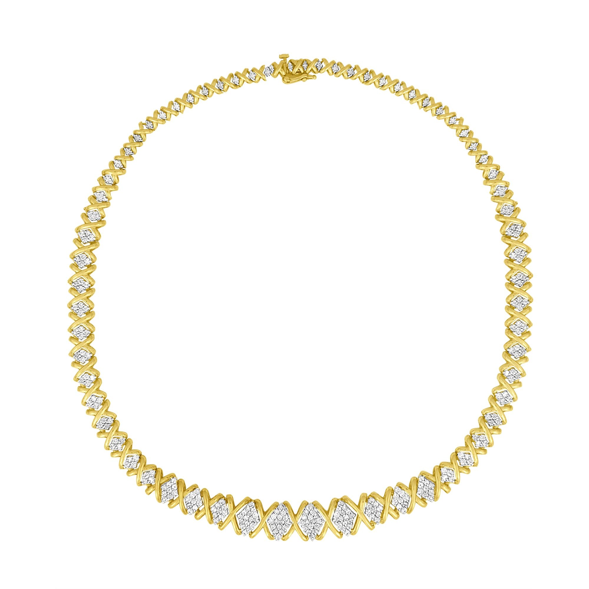 10K Yellow Gold 4 cttw Brilliant Round-Cut Diamond Graduating Riviera Statement Necklace