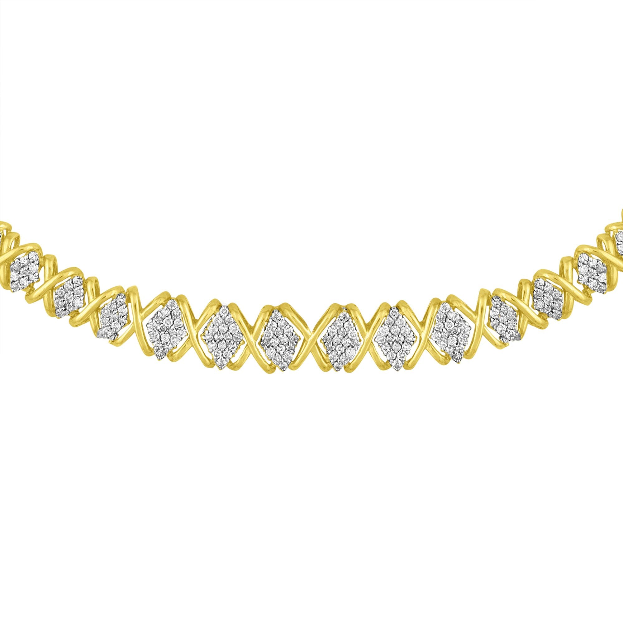 10K Yellow Gold 4 cttw Brilliant Round-Cut Diamond Graduating Riviera Statement Necklace
