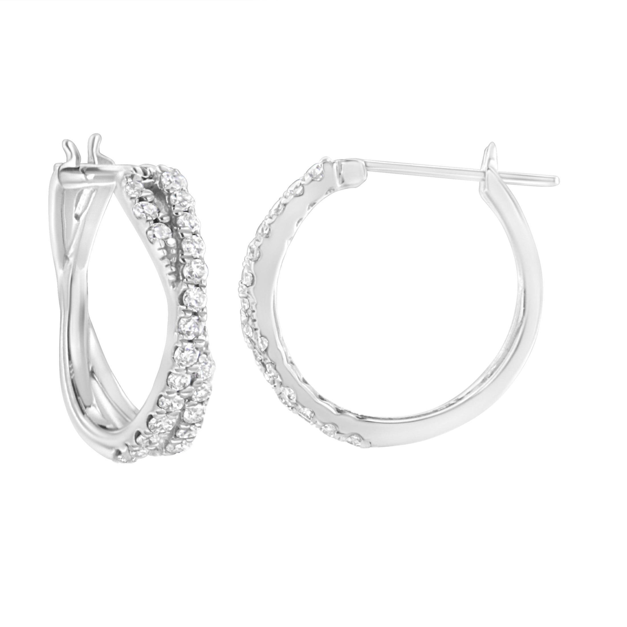 .925 Sterling Silver 3/4 cttw Lab Grown Diamond Cross Hoop Earring