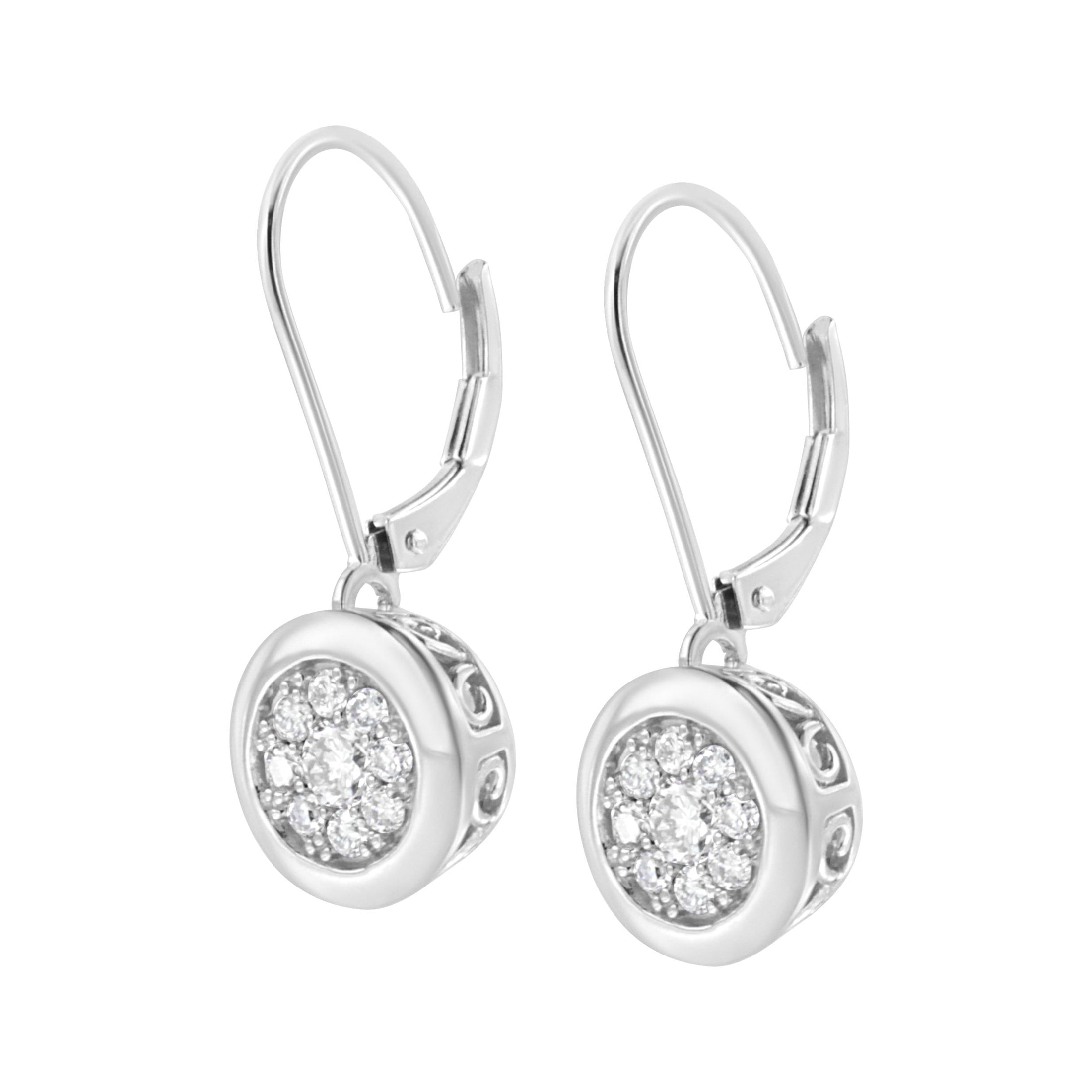 .925 Sterling Silver 3/4 cttw Lab Grown Diamond Cluster Dangle Earring