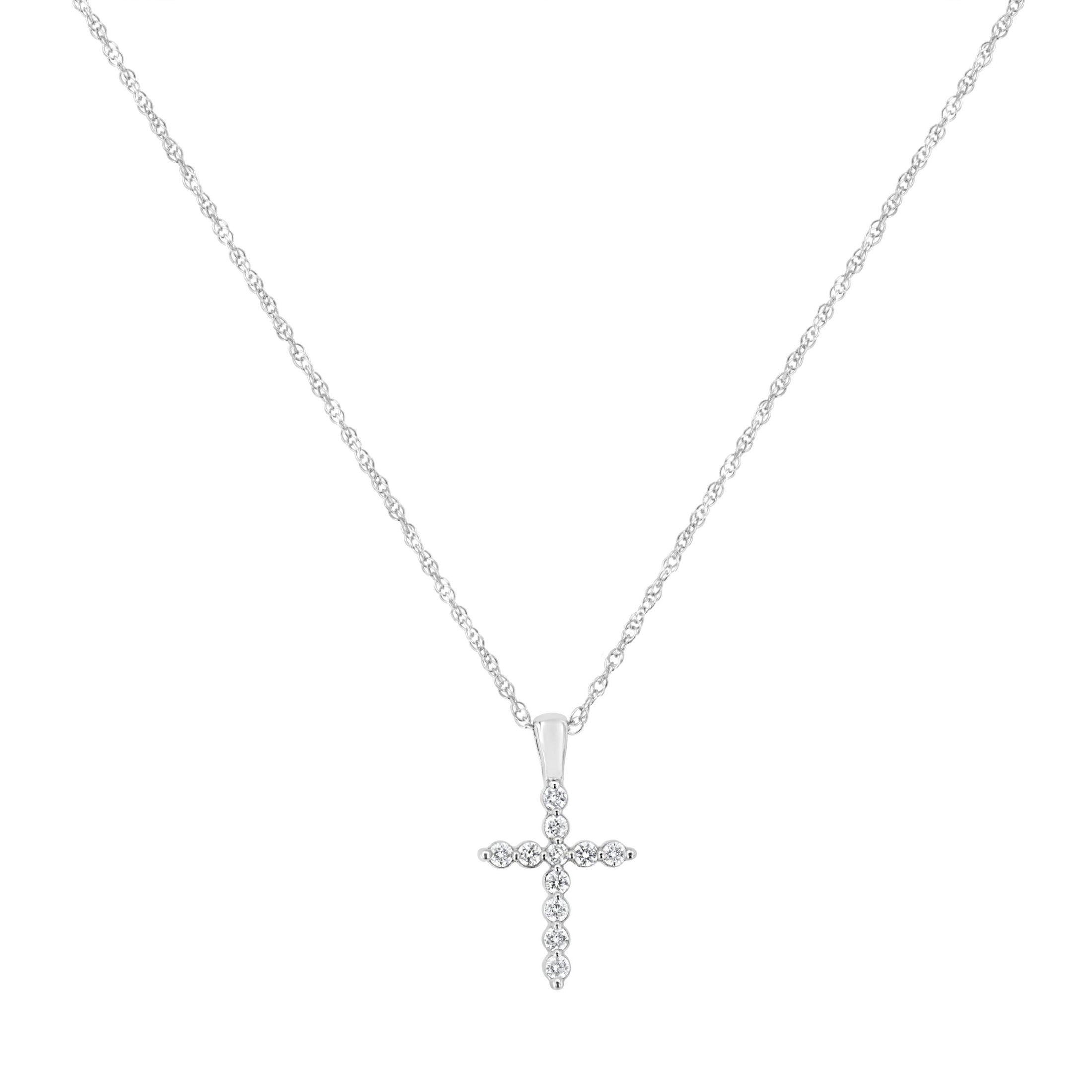 .925 Sterling Silver 1/4 cttw Lab Grown Diamond Cross Pendant Necklace