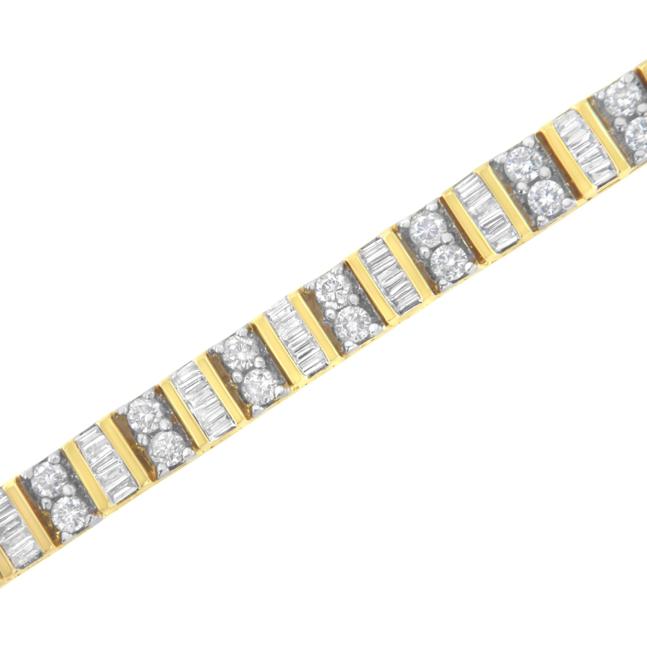 14KT Yellow Gold 4.0 Cttw Baguette & Round Brilliant-Cut Diamond Channel & Prong-Set Tennis Bracelet - 7"