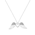 Load image into Gallery viewer, .925 Sterling Silver Pave-Set Diamond Accent Angel Wing 18" Double Heart Pendant Necklace

