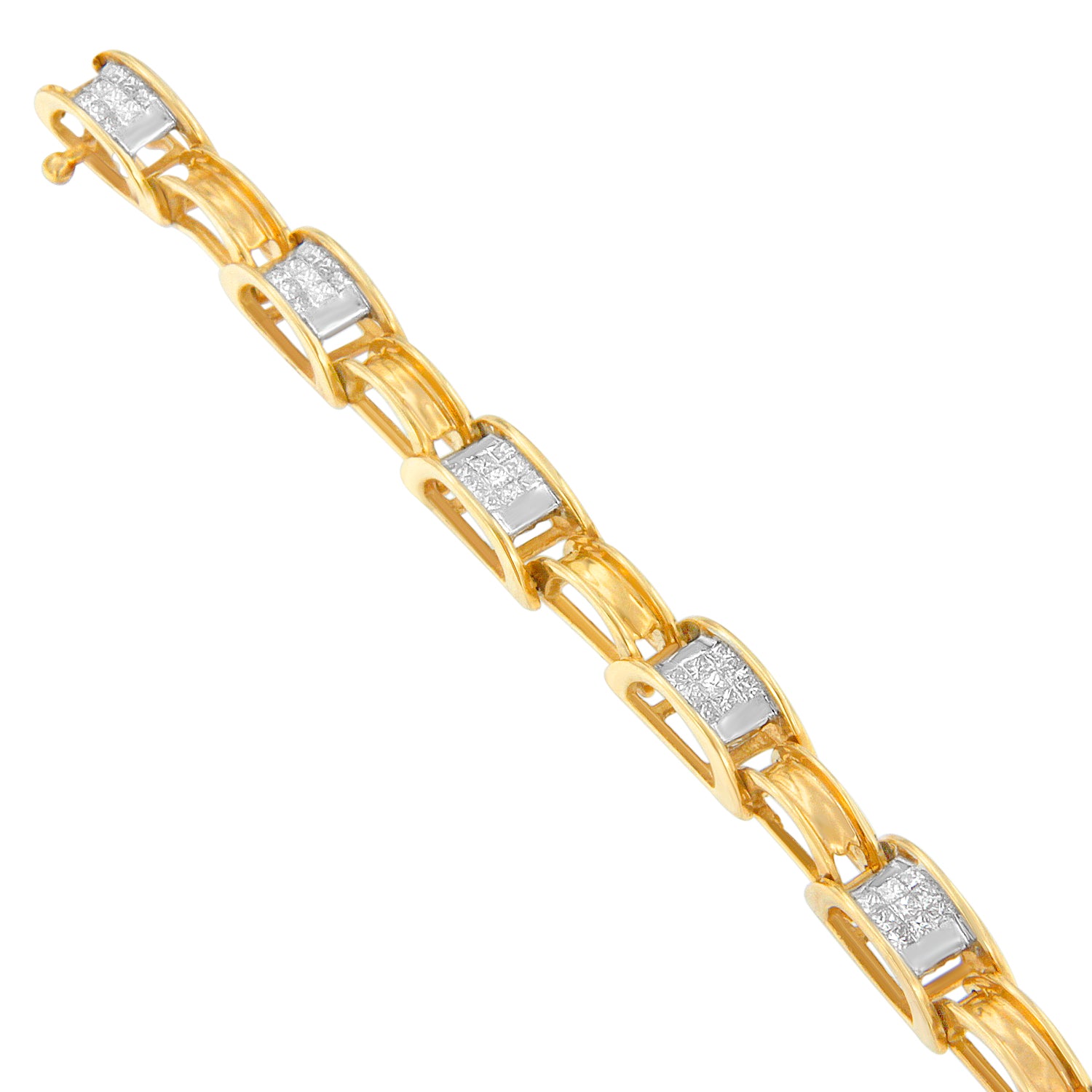 14K Yellow Gold Princess Cut Diamond Chain Link Bracelet 1.00 cttw