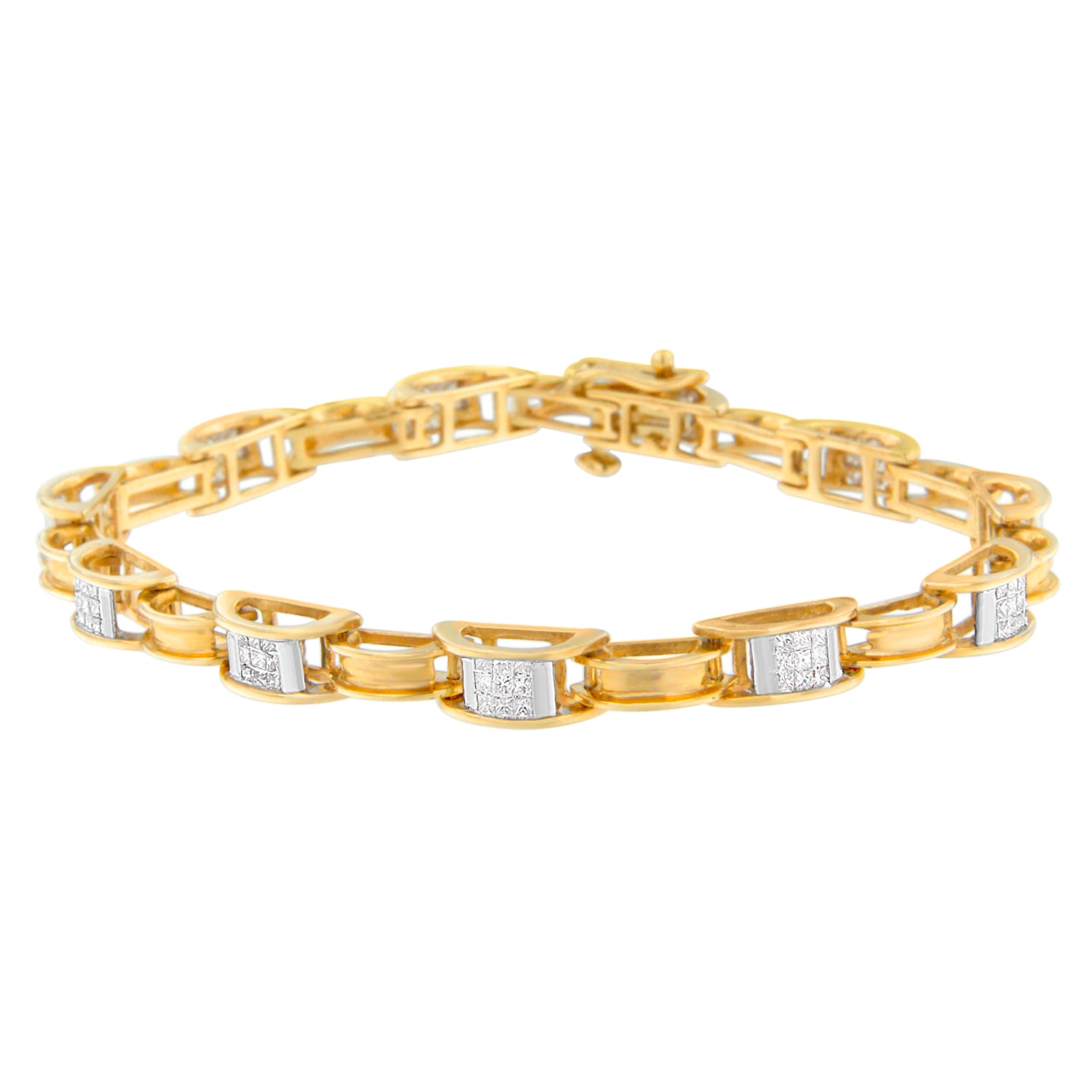 14K Yellow Gold Princess Cut Diamond Chain Link Bracelet 1.00 cttw