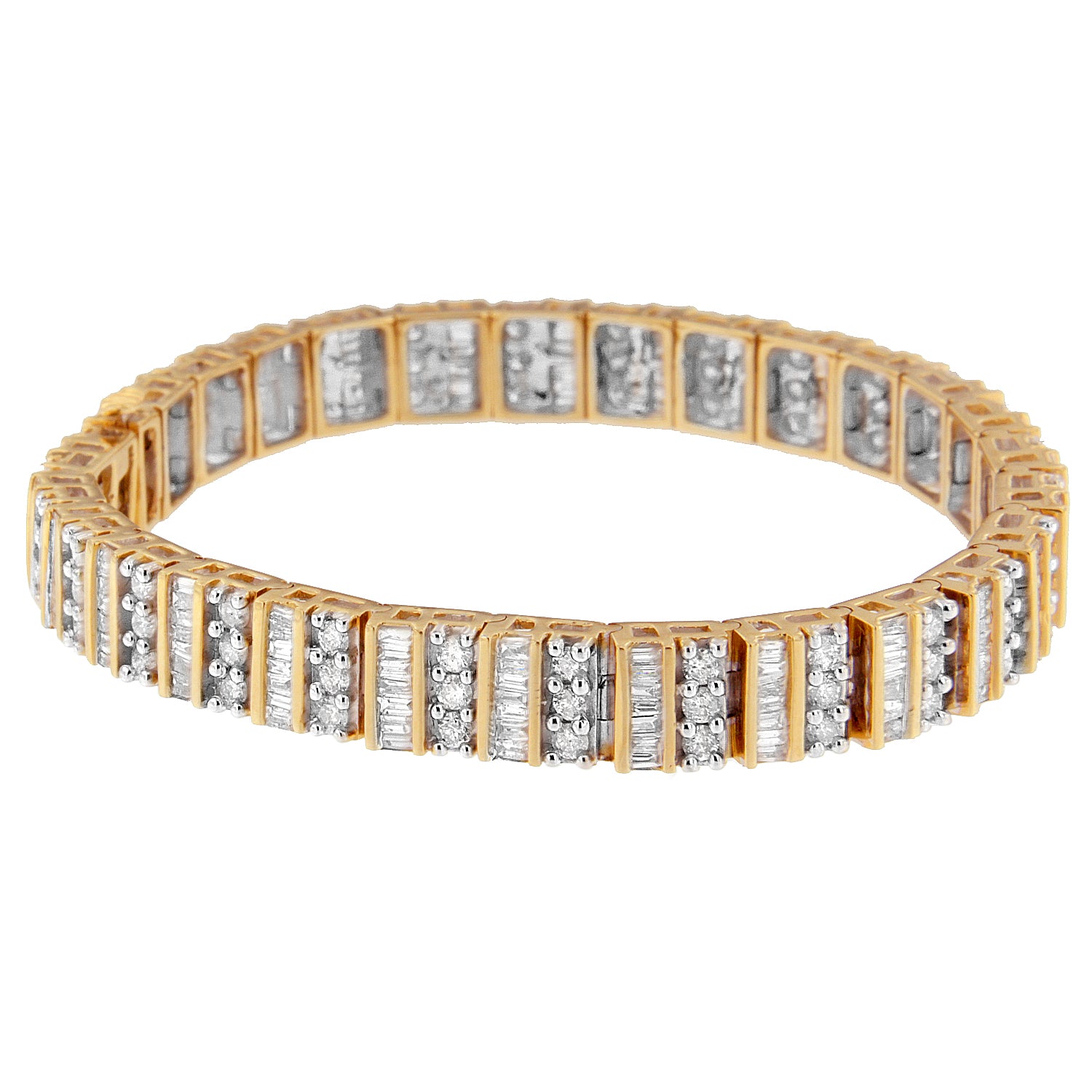 14K Yellow Gold Round and Baguette-Cut Diamond Bracelet  5.50 cttw