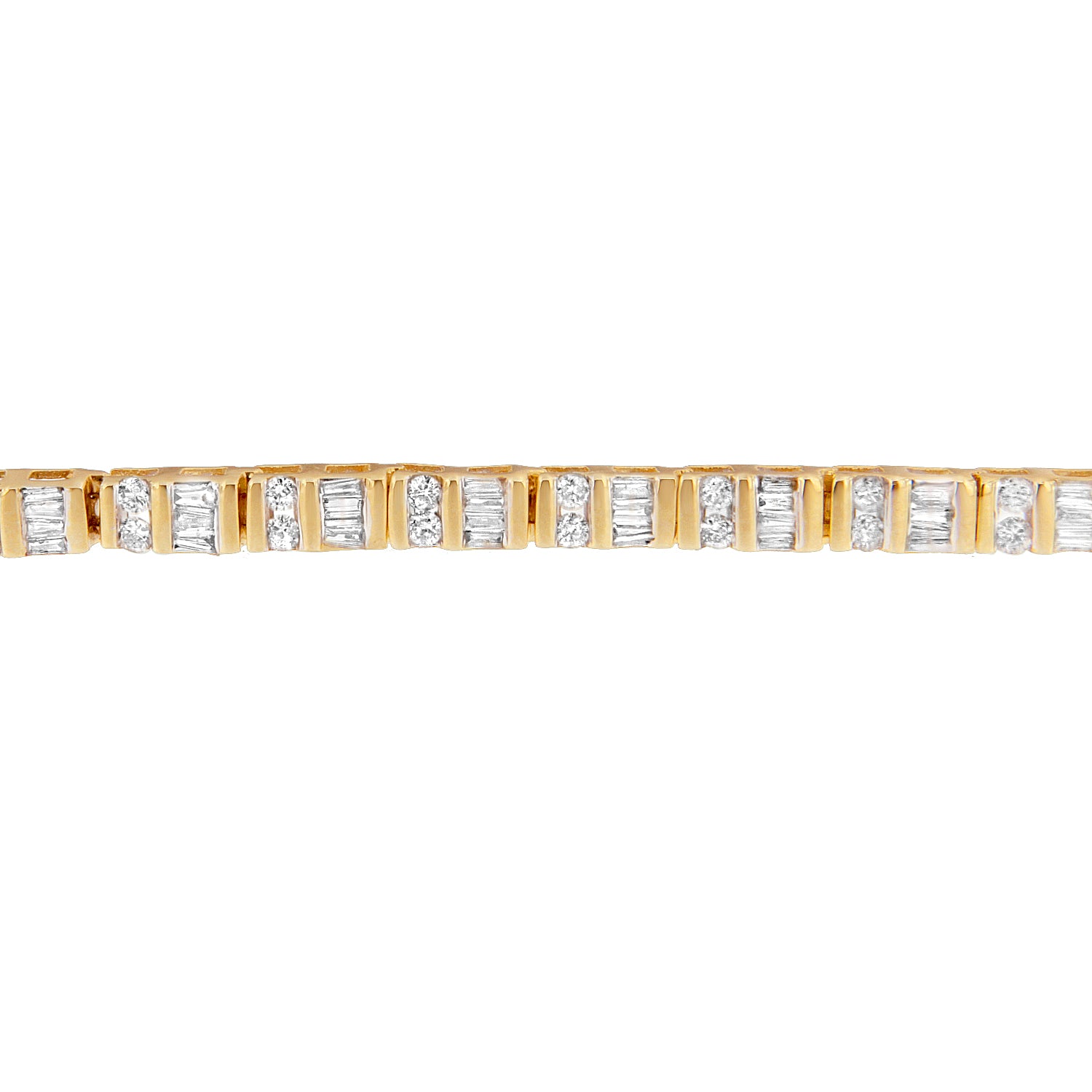 14K Yellow Gold Round and Baguette-Cut Diamond Bracelet 2.00 cttw