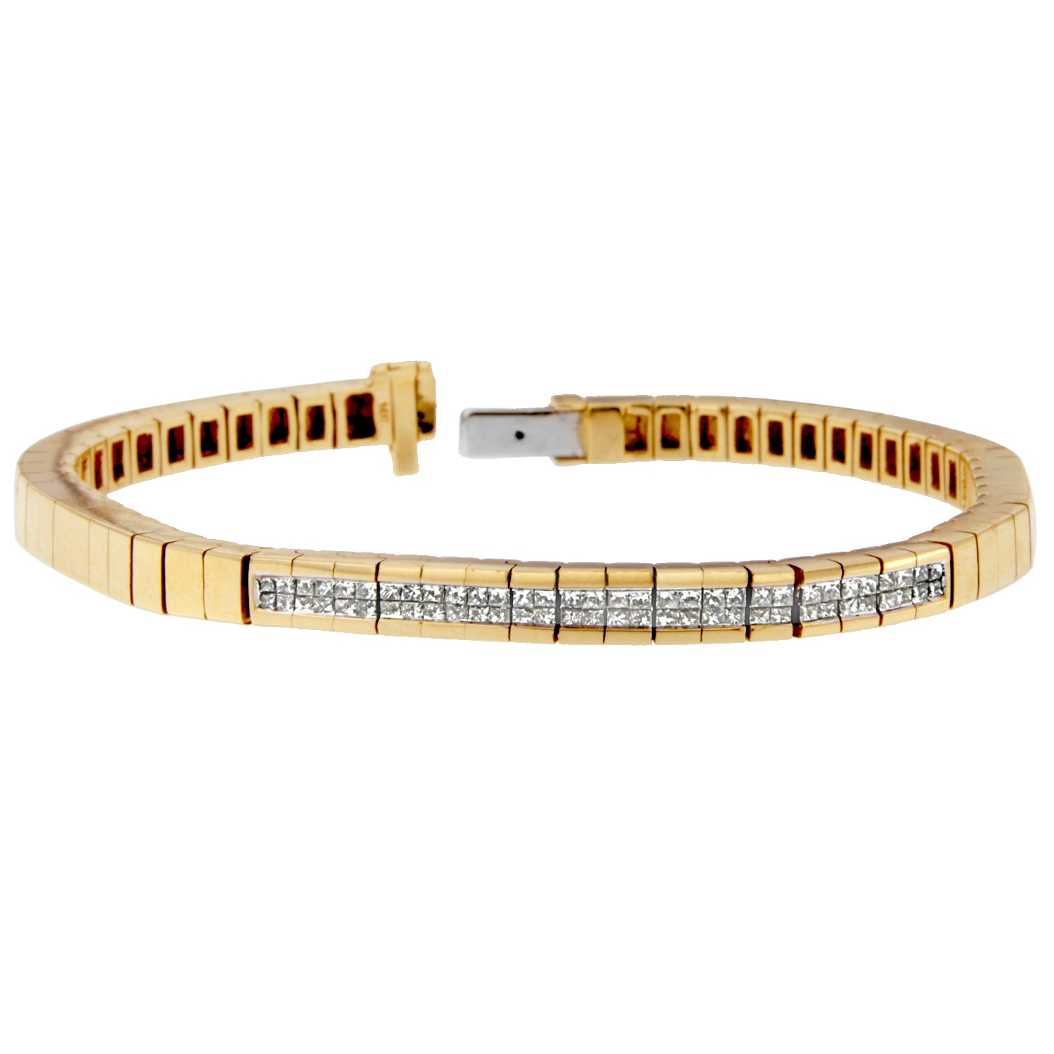 14K Yellow Gold Princess-Cut Diamond Banded Bracelet 1.10 cttw