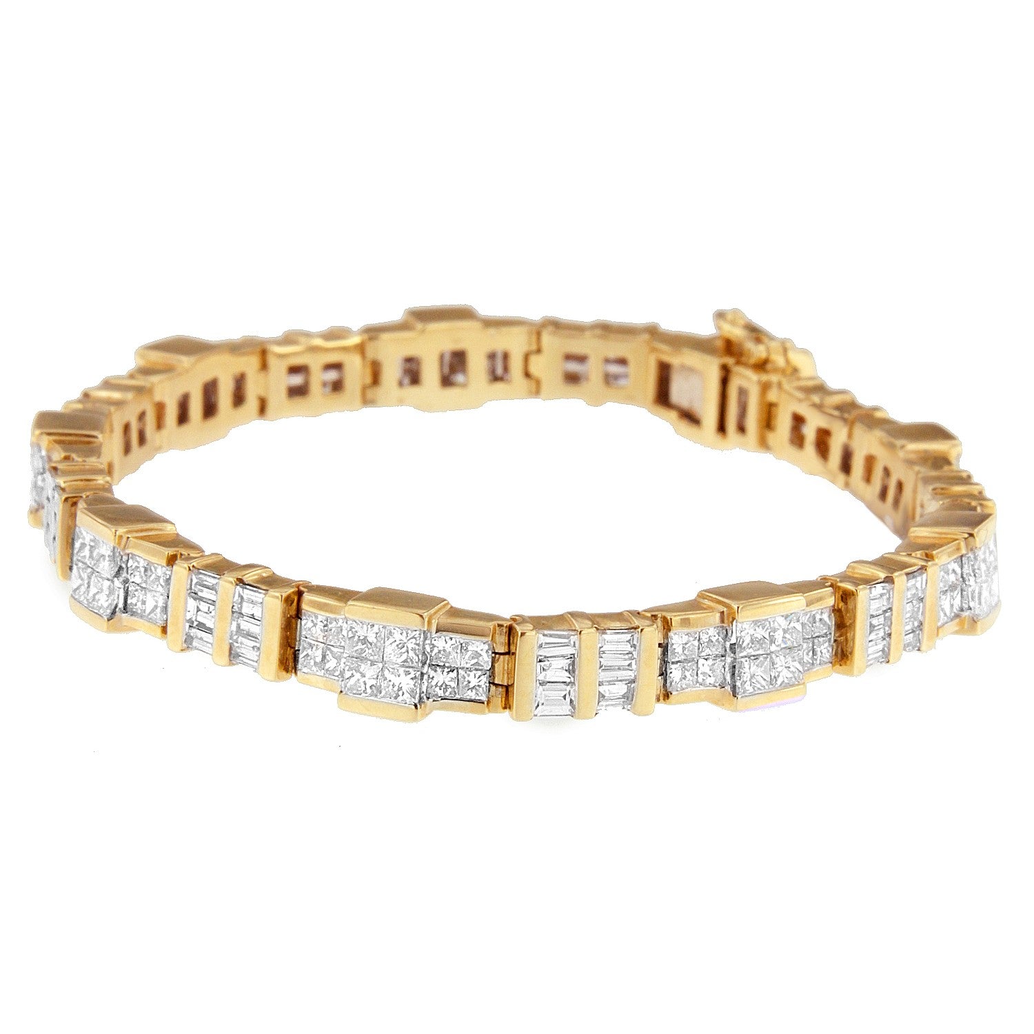 14K Yellow Gold Baguette and Princess-Cut Diamond Bracelet 8.30 cttw