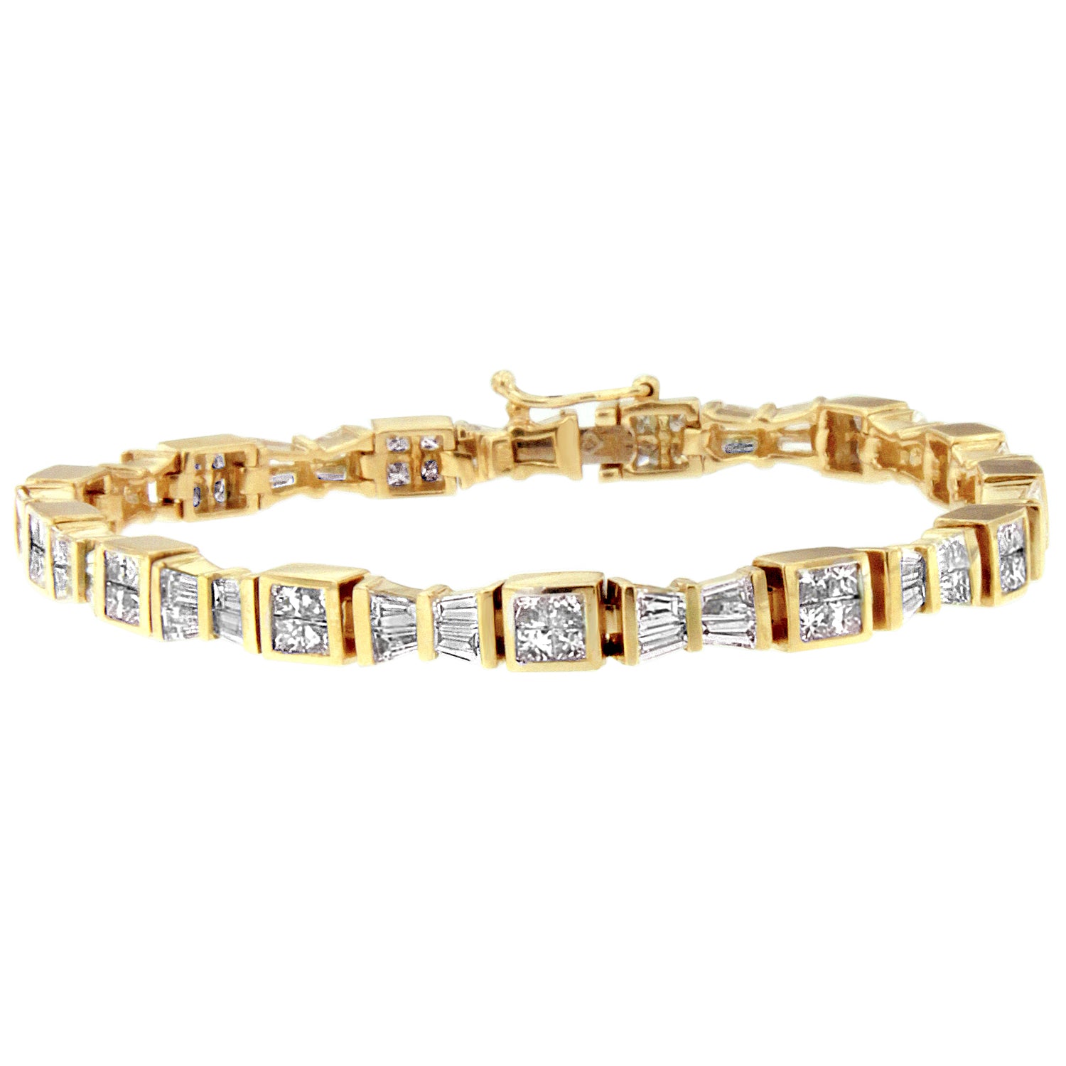 14K Yellow Gold Princess and Baguette Cut Diamond Bow Bracelet 5 3/4 cttw