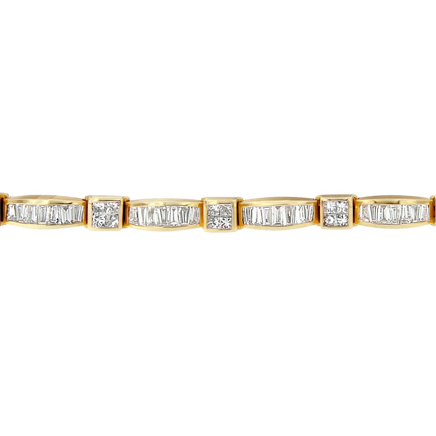 14K Yellow Gold Multi--Cut Diamond Box Square Link Bracelet 7.33 cttw