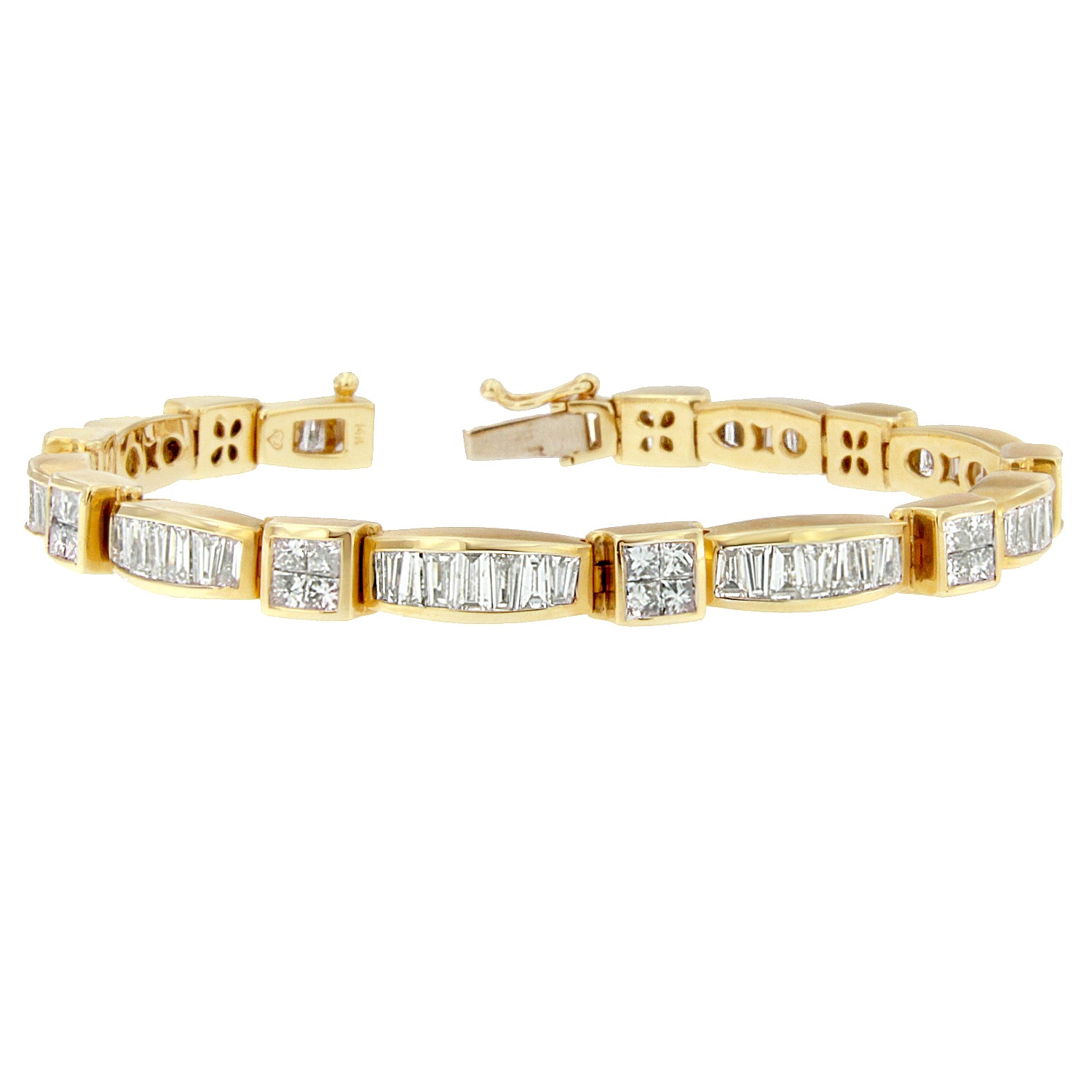 14K Yellow Gold Multi--Cut Diamond Box Square Link Bracelet 7.33 cttw