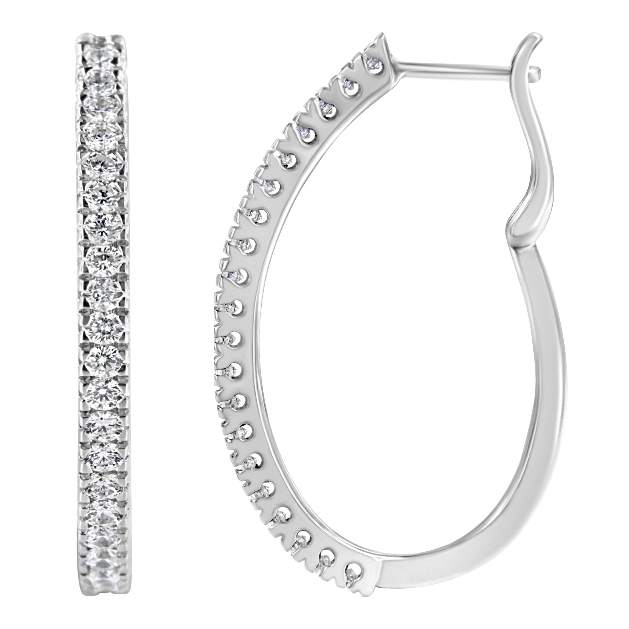 10KT White Gold 1 cttw Diamond Hoop Earrings