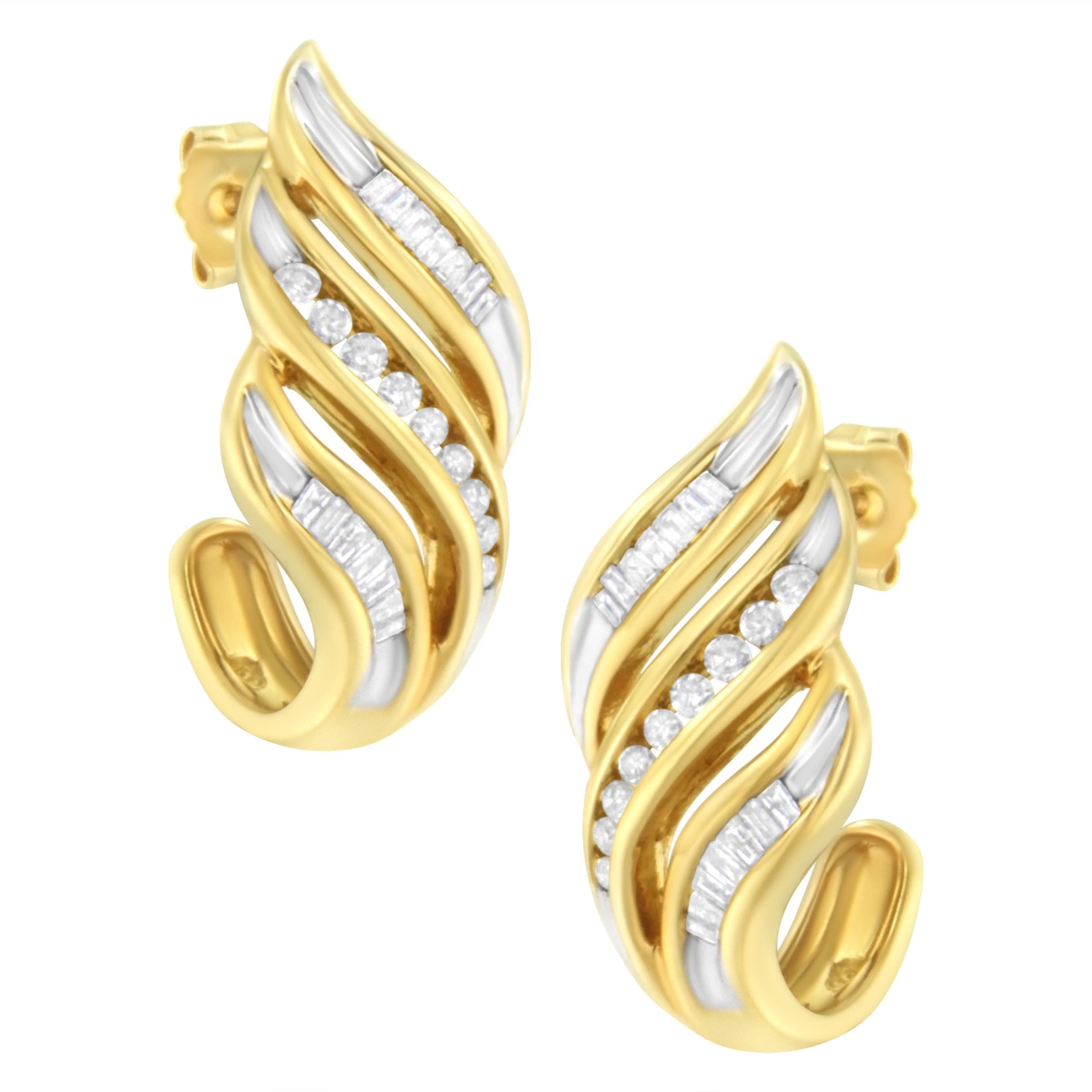 10K Yellow Gold 1/2ct TW Diamond Spiral Drop and Dangle Earrings