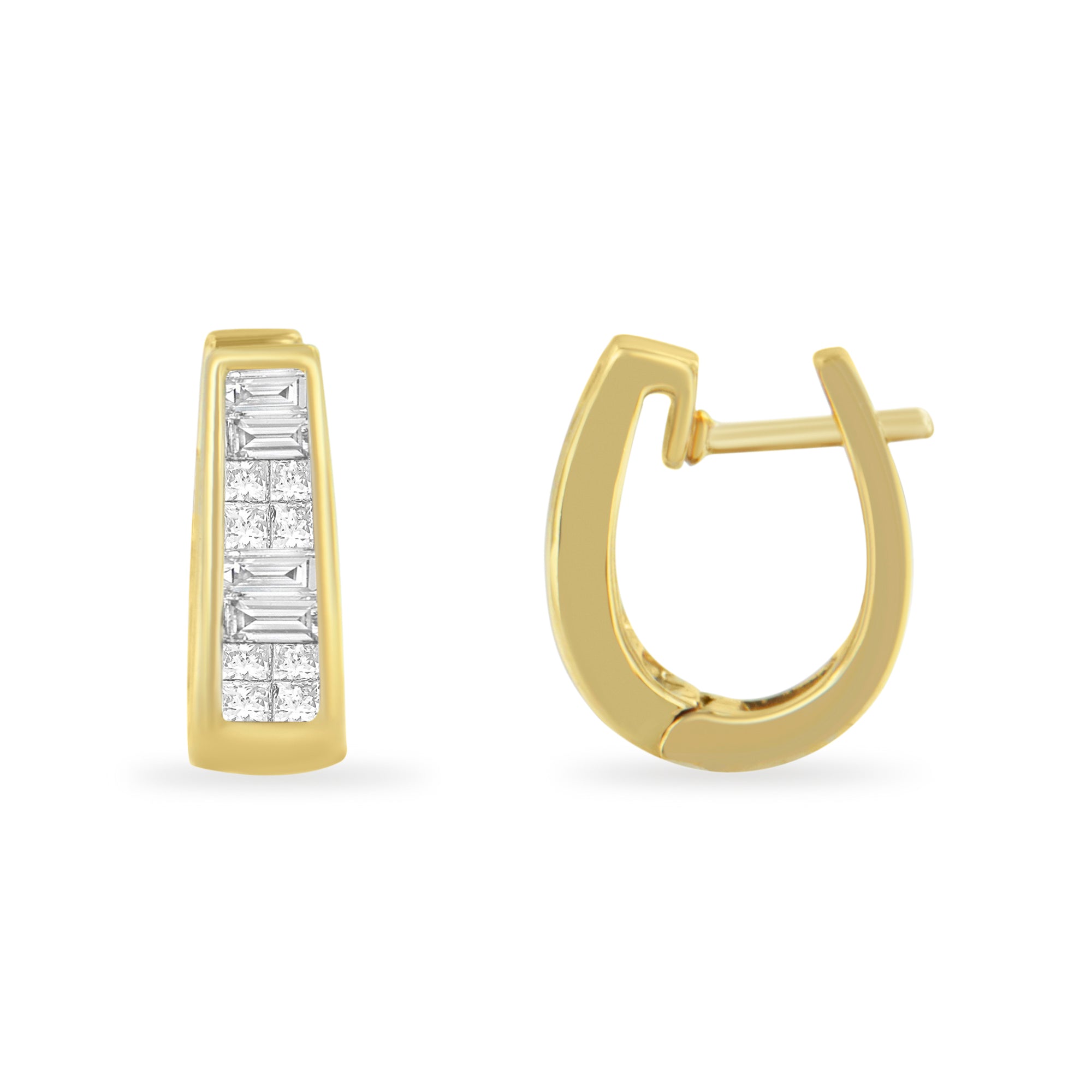 14k Yellow Gold 1/2ct TDW Princess and Baguette Diamond Earrings
