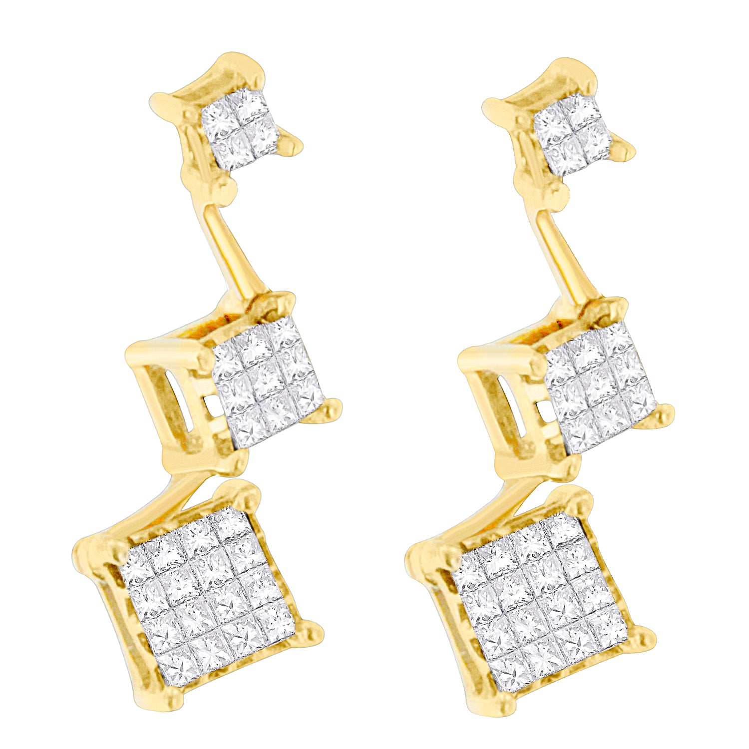 14K Yellow Gold 1 cttw Princess Cut Diamond Earrings