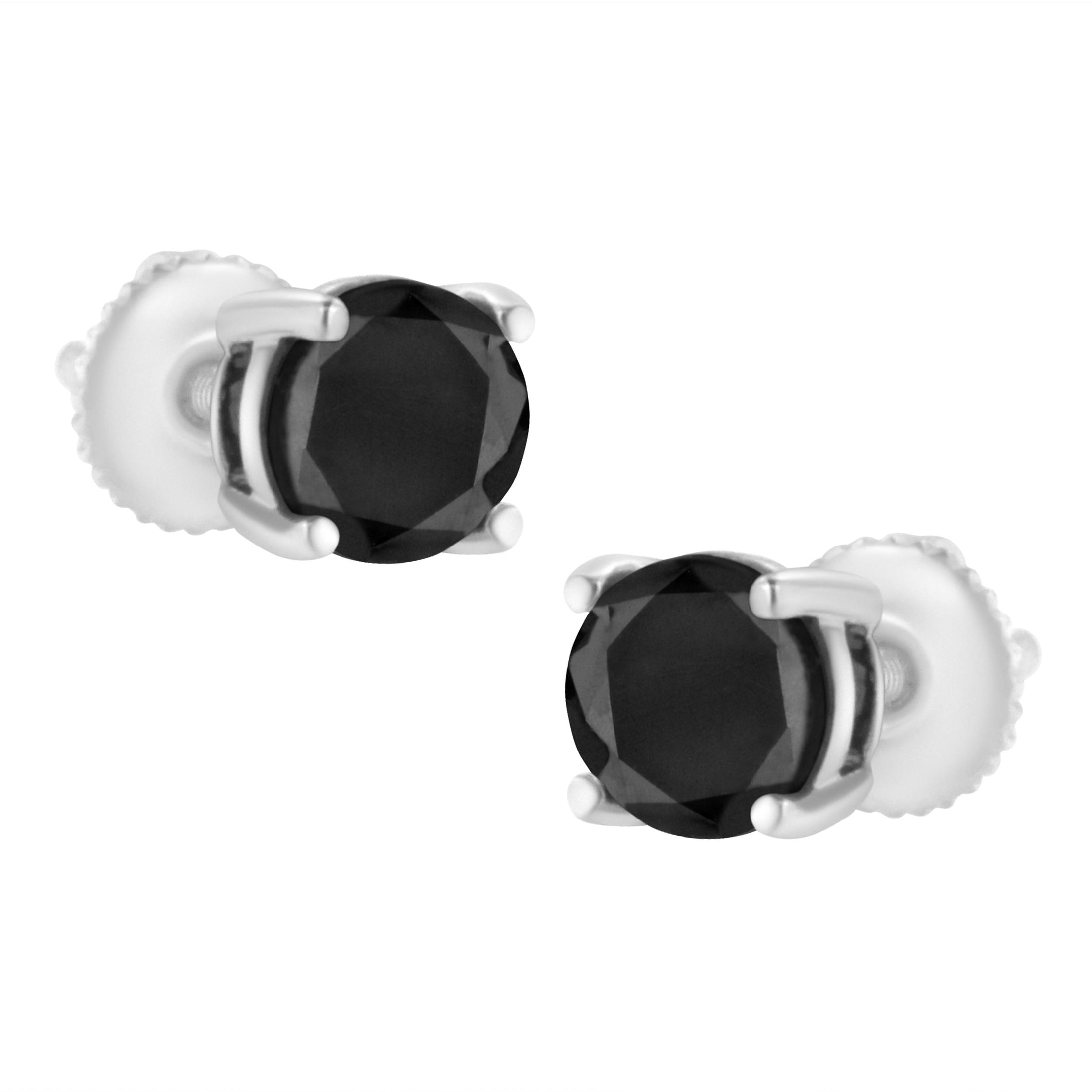 14K White Gold 2.00 Cttw Round Brilliant-Cut Black Diamond Classic 4-Prong Stud Earrings with Screw Backs