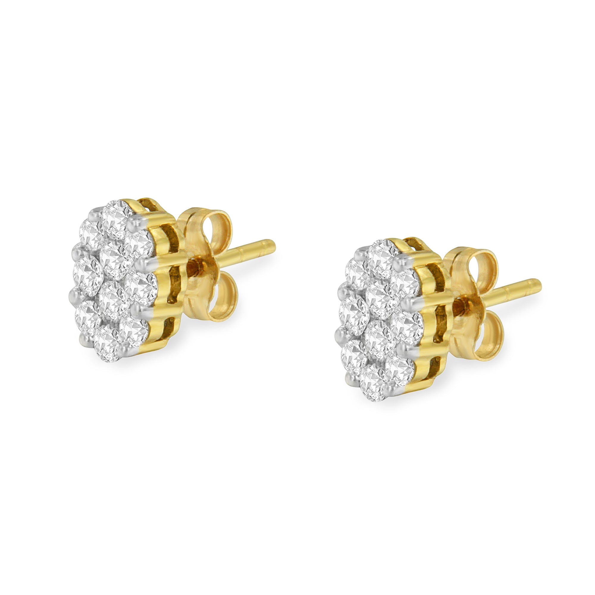 18K Yellow Gold 1 cttw Flower Diamond Stud Earrings