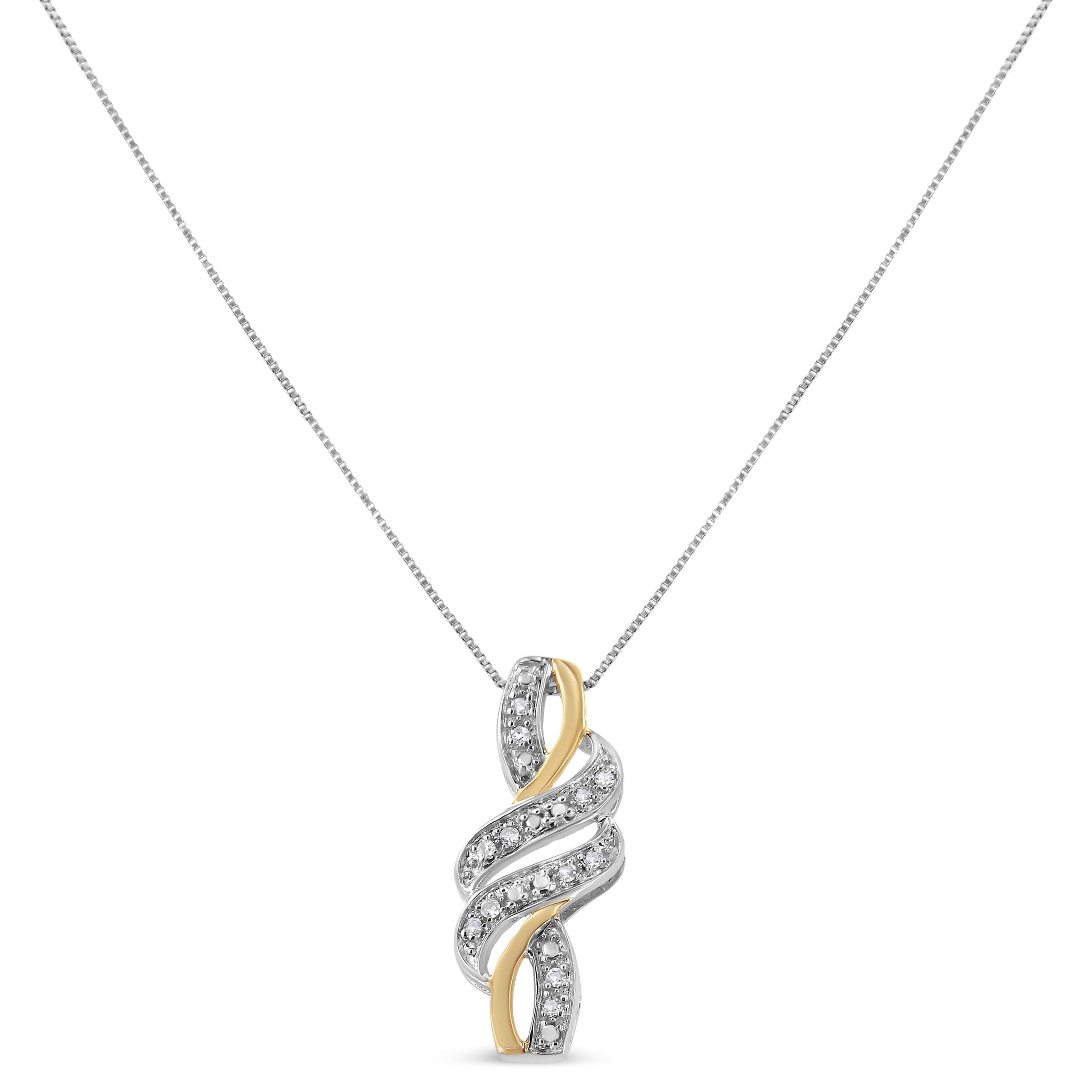 10K Yellow Gold Plated .925 Sterling Silver 1/20 cttw Round Cut Diamond Swirl Pendant Necklace