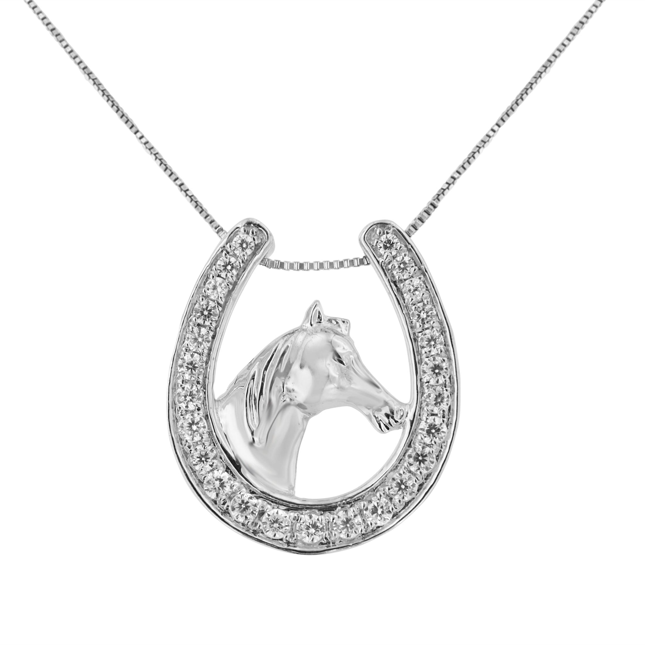 .925 Sterling Silver 1/4 cttw Diamond U Shape Pendant Necklace