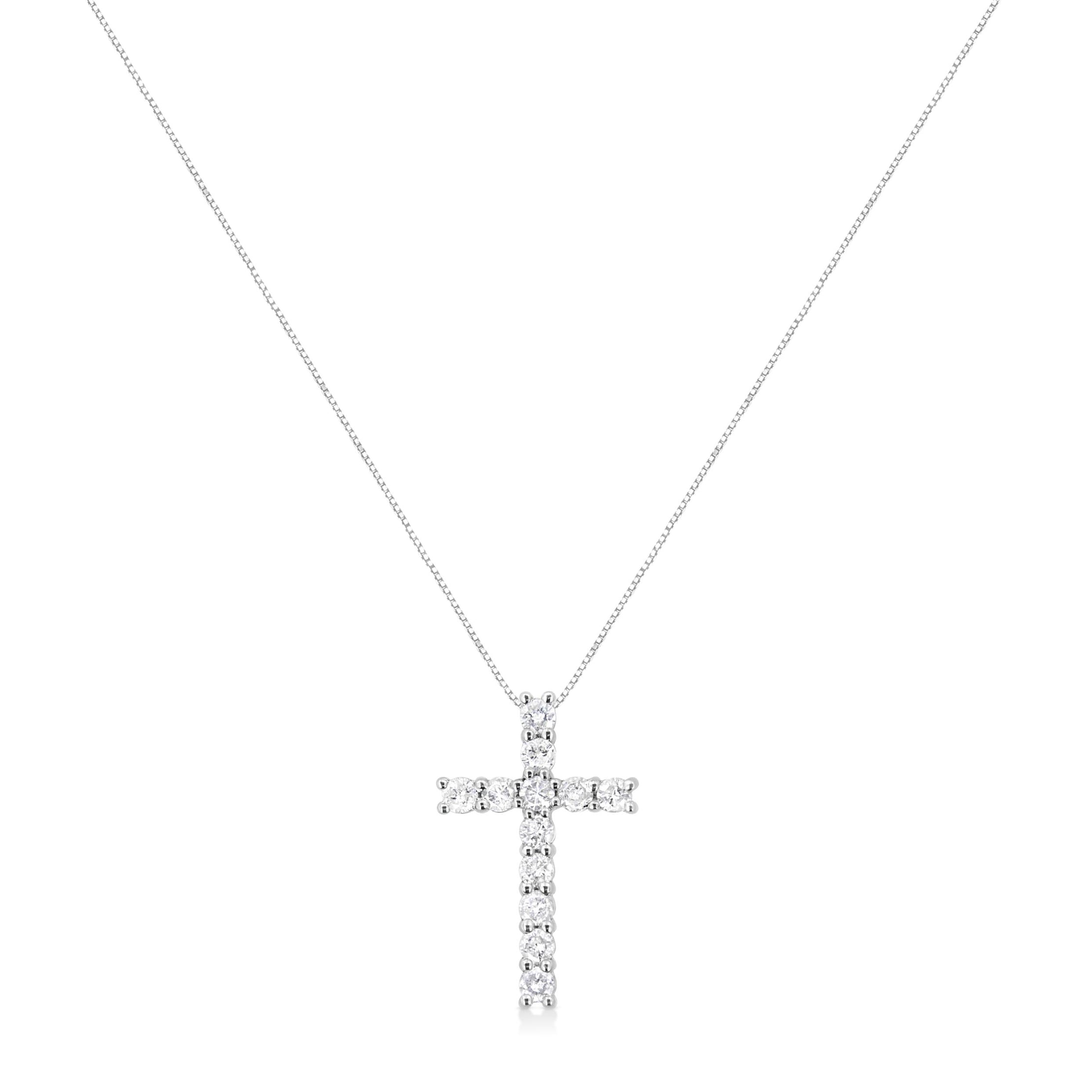 .925 Sterling Silver 1.00 cttw Traditional Diamond Cross 18" Pendant Necklace