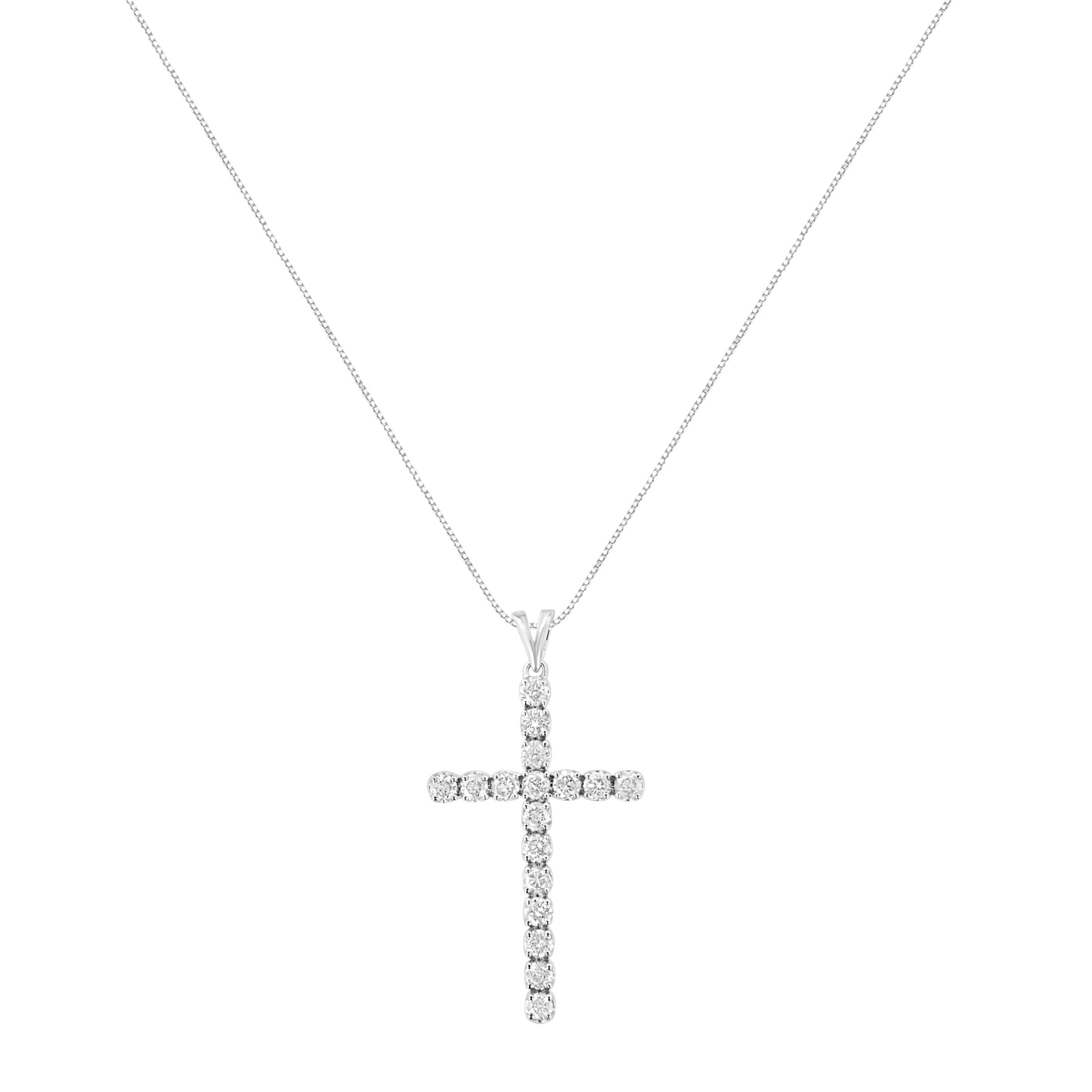 .925 Sterling Silver 2 cttw Classic Prong Set Round-Cut Diamond Cross 18" Pendant Necklace