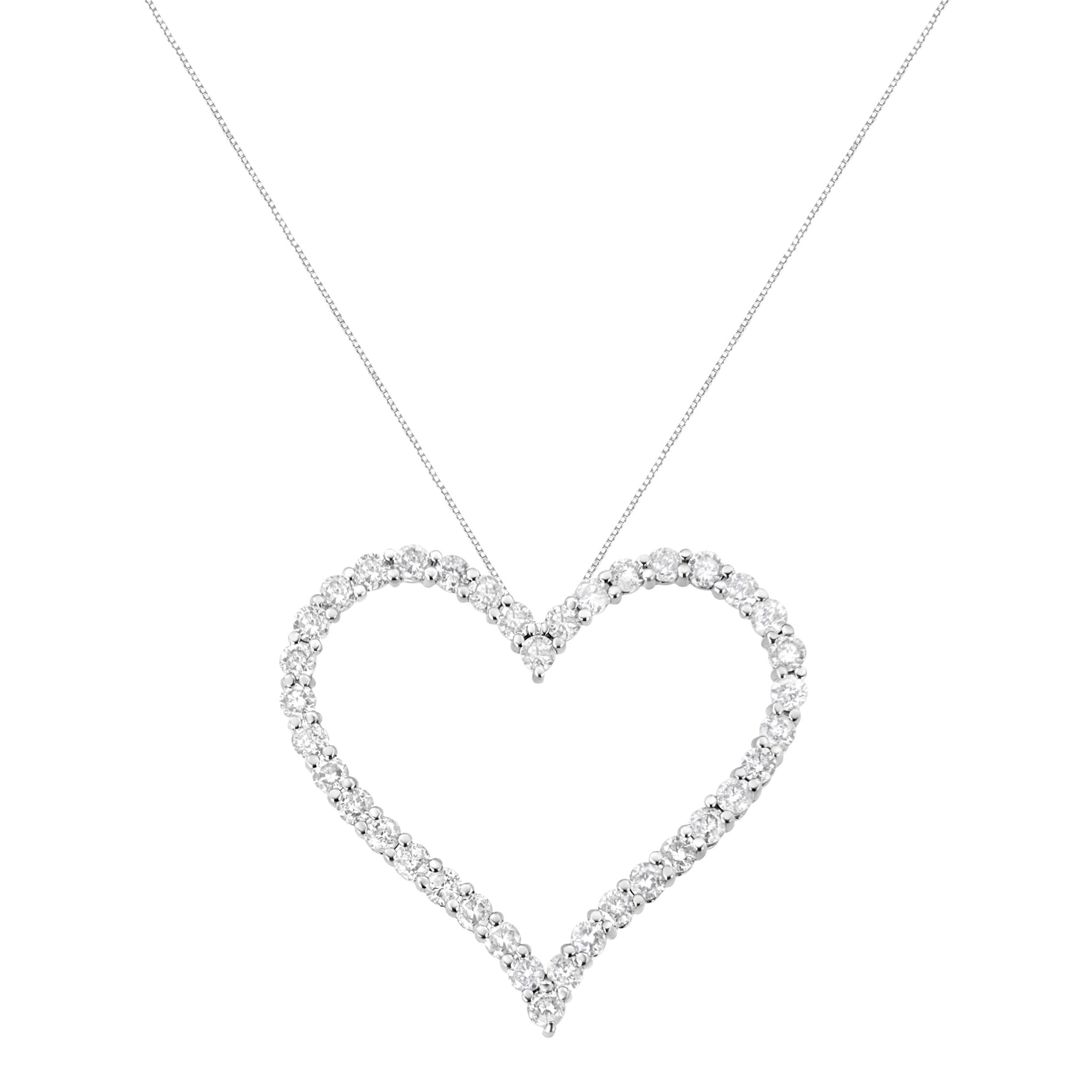 .925 Sterling Silver 3.0 cttw Round-Cut Diamond Open Heart Pendant Necklace - 18"