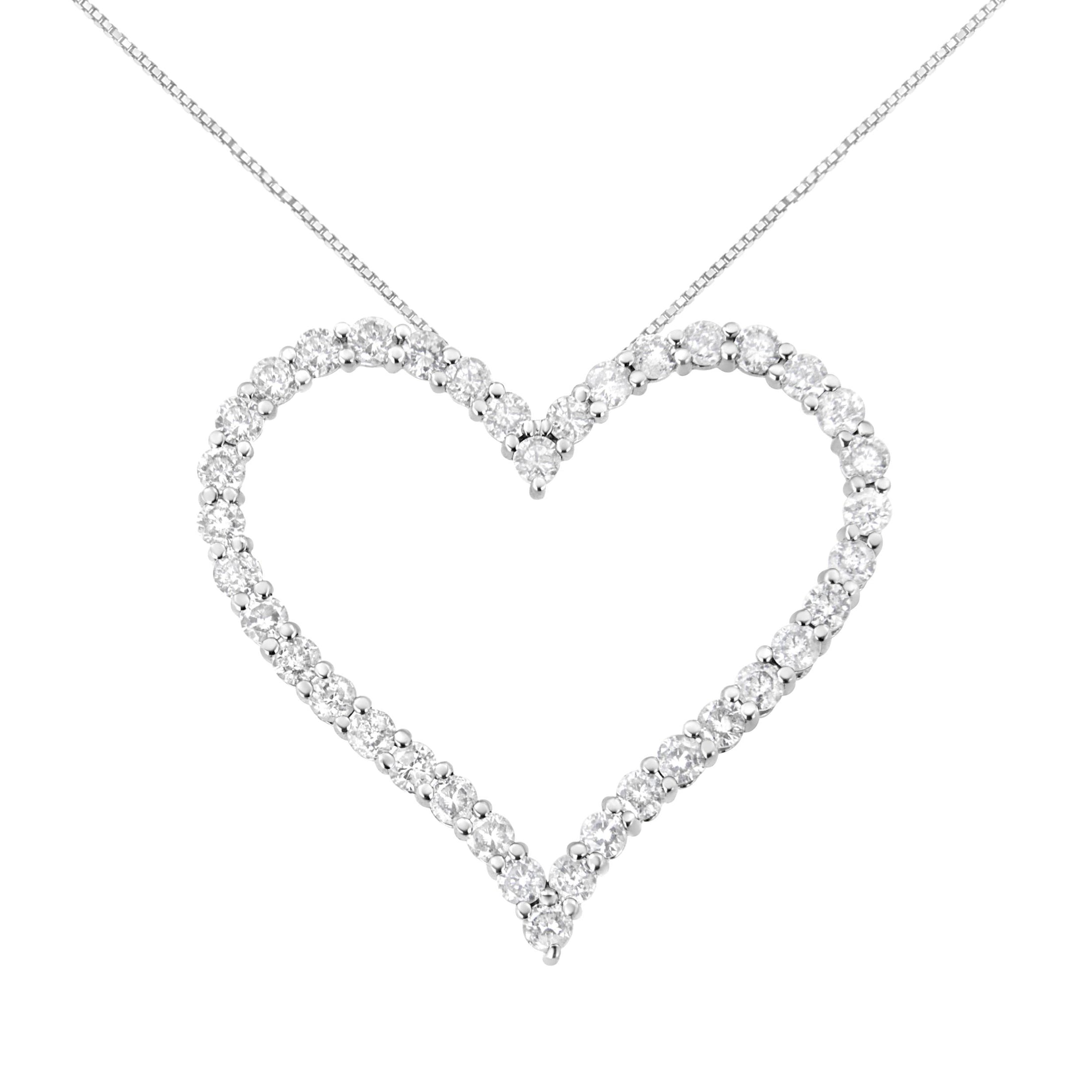 .925 Sterling Silver 3.0 cttw Round-Cut Diamond Open Heart Pendant Necklace - 18"