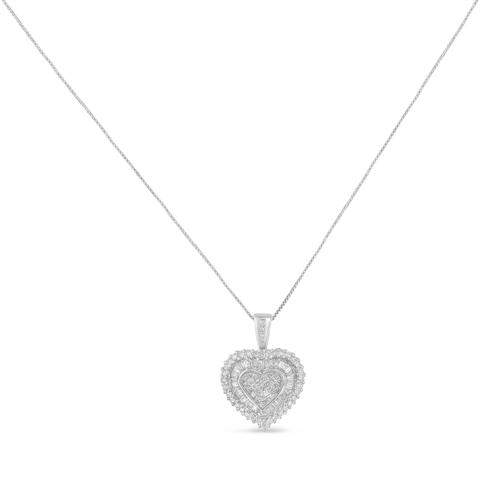 10K White Gold 1 cttw Multi Cut 1 cttw Diamond Heart Pendant Necklace