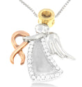 Load image into Gallery viewer, 10K Tri-Color Gold Diamond-Accented Angel Awareness Ribbon Pendant Necklace
