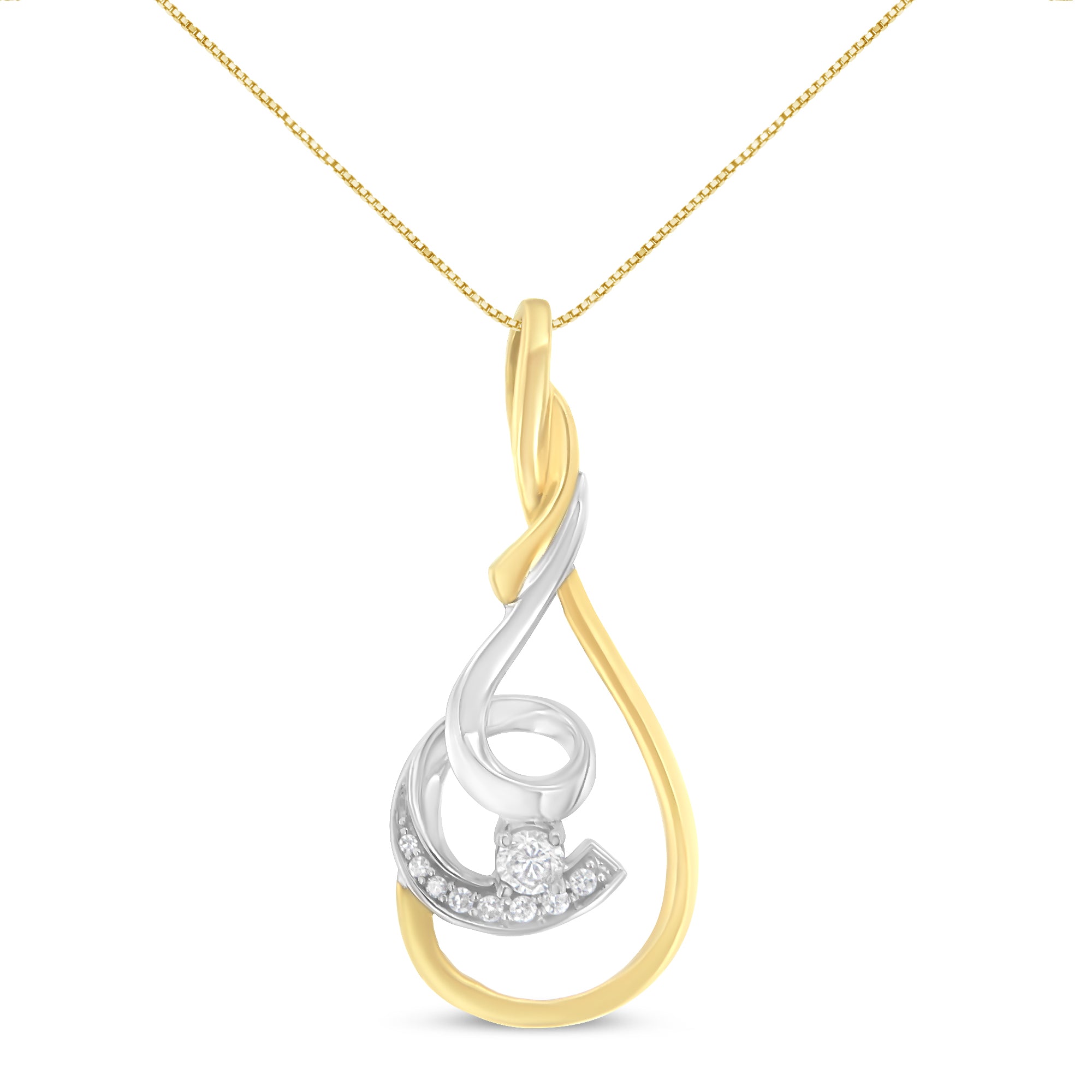 Espira 10K Two-Tone Yellow & White 1/6 Cttw Brilliant-Cut Diamond Layered Spiral 18" Pendant Necklace