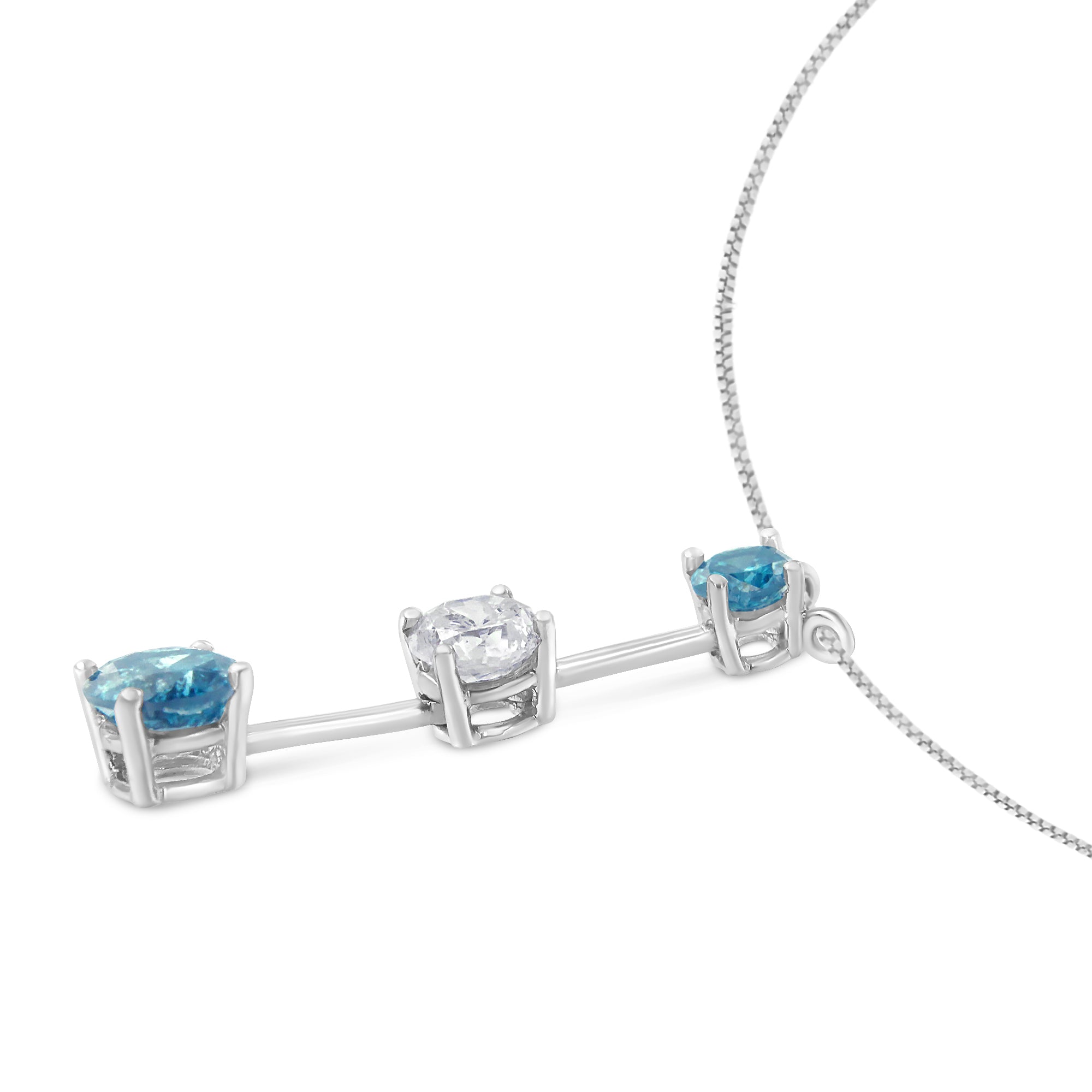 14K White Gold 1 1/2 cttw White and Blue Diamond Pendant Necklace