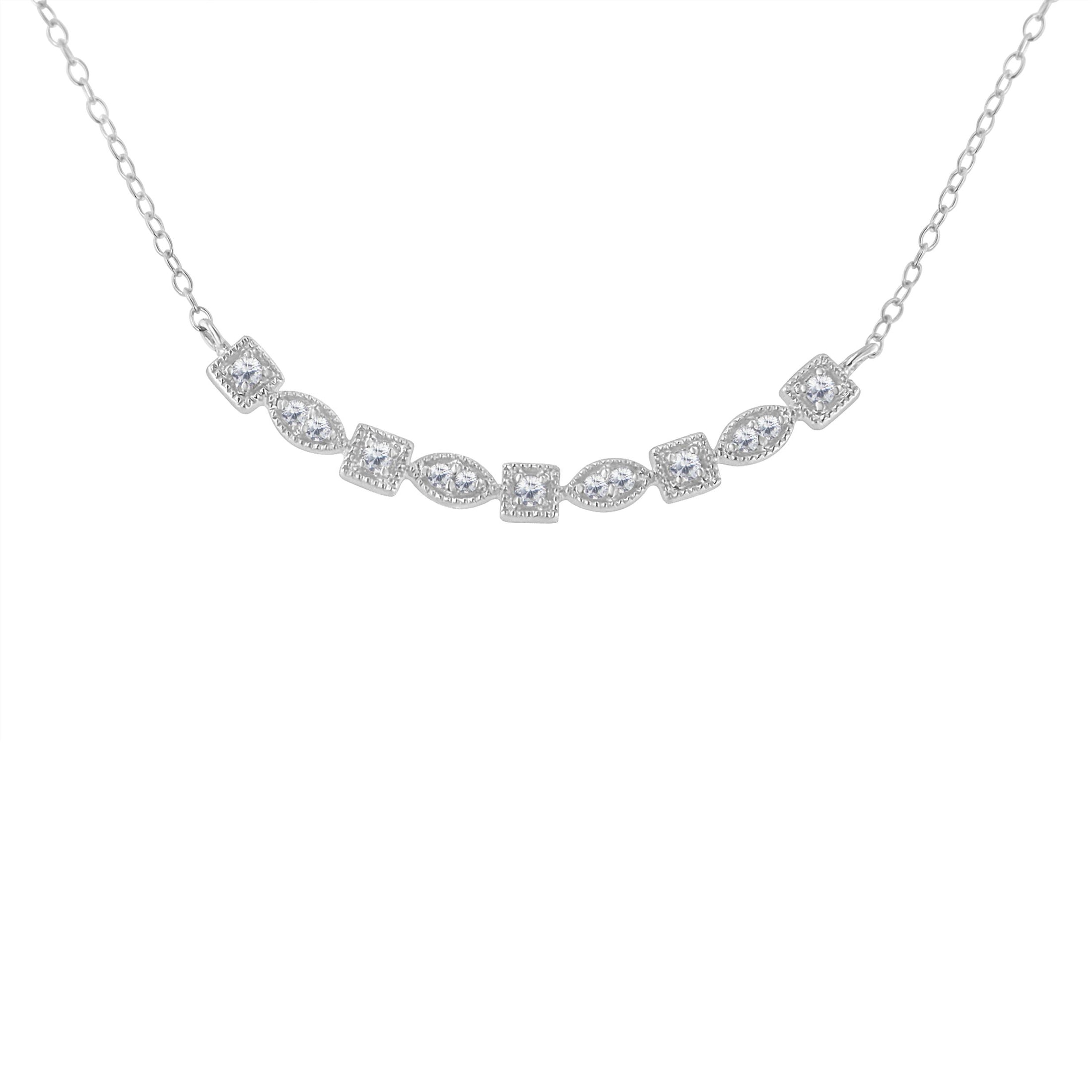Sterling Silver Diamond Bar Mixed Shape Necklace