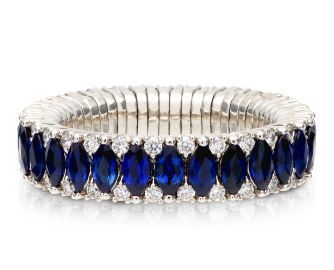 2 Row Blue Sapphire Marquise and Diamond Stretch Ring