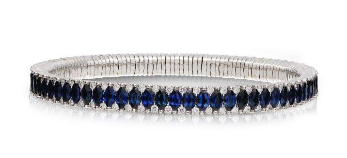 2 Row Blue Sapphire Marquise and Diamond Stretch Bracelet