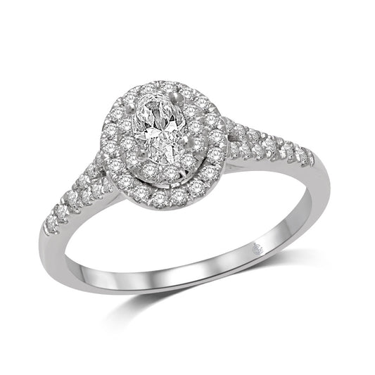 14K White Gold 1/2 Ct.Tw.Diamond Halo Engagement Ring