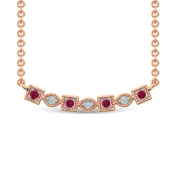 Diamond 1/8 Ct.Tw. And Ruby Fashion Necklace in 10K Rose Gold