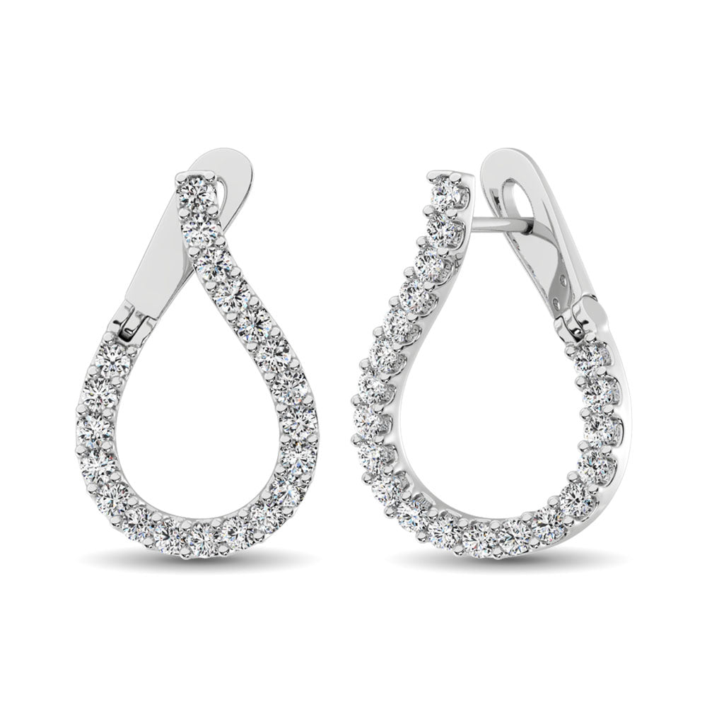 14K White Gold Diamond 5/8 Ct.Tw. Hoop Earrings