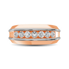 10K Rose Gold With Accent of 10K White Gold 1/4 Ct.Tw. Diamond 7 Stone Mens Band