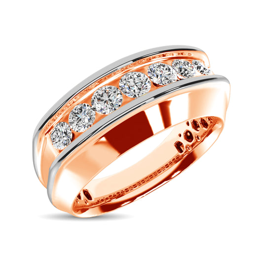 10K Rose Gold With Accent of 10K White Gold 1/2 Ct.Tw. Diamond 7 Stone Mens Band
