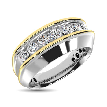 10K White Gold with Accent of 10K Yellow Gold 1/2 Ct.Tw. Diamond 7 Stone Mens Band