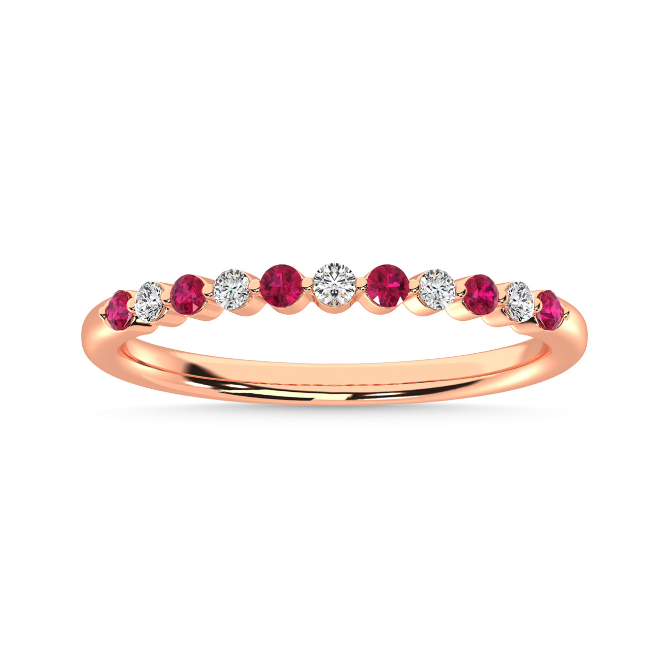 Ruby and Alternate Diamond 1/4 Ct.Tw. Stack Band in 14K Rose Gold