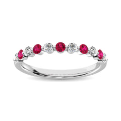 Diamond 7/8 Ct.Tw. And Ruby Stack Band in 14K White Gold ( 6 Diamond and 5 Ruby )
