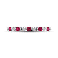 Diamond 7/8 Ct.Tw. And Ruby Stack Band in 14K White Gold ( 6 Diamond and 5 Ruby )