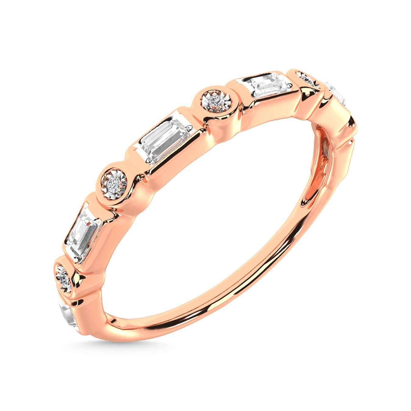 Diamond 1/8 Ct.Tw. Round and Baguette Stack Band in 14K Rose Gold