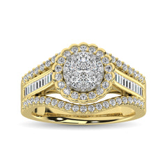 10K Yellow Gold Round and Baguette Diamond 1 Ct.Tw. Engagement Ring