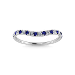 14K White Gold Blue Sapphire And Diamond 1/5 Ct.Tw. Curve Band
