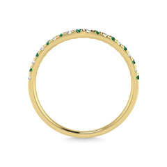 14K Yellow Gold Emerald And Diamond 1/5 Ct.Tw. Curve Band