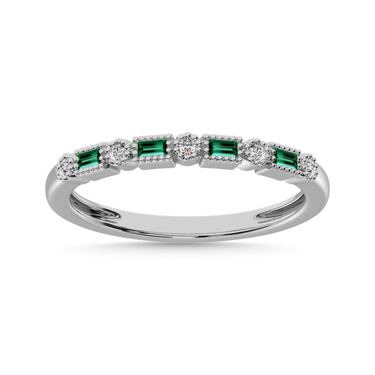Emerald and Alternate Diamond 1/3 Ct.Tw. Stack Band in 10K White Gold